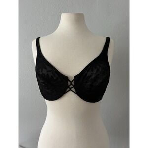 Vintage RARE Bali Unlined Black Lace Underwire Bra Sz 34 C Lace Up Look Front
